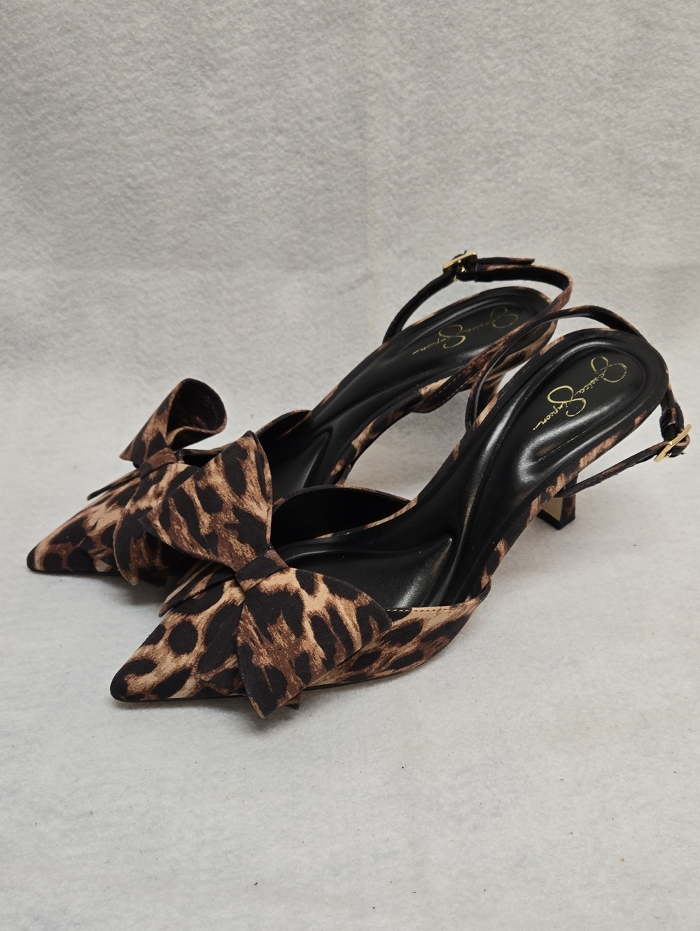 Jessica Simpson Leopard Print Pointed Slingback Heels with Bow Accent Woman 9